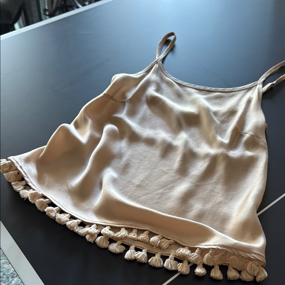 Flannel blush Tassel Trim Cami Top